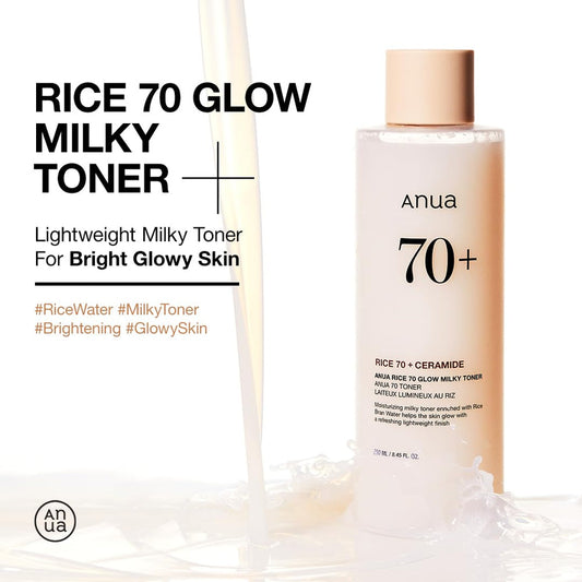 ANUA Rice 70 Glow Milky Toner, for Glass Skin, Rice Water